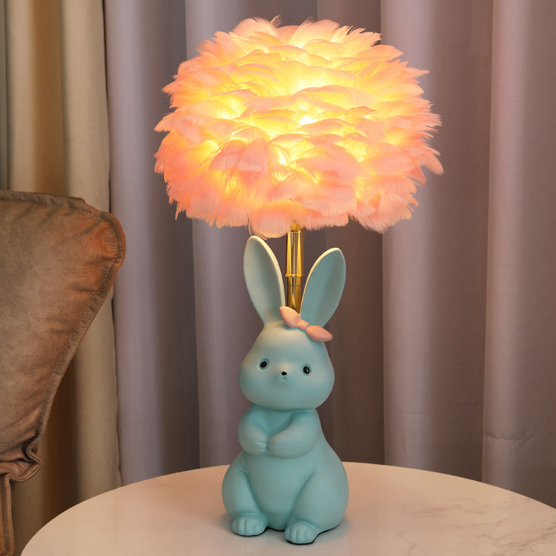 Modern Art Deco Rabbit Feather Orb Metal Goose Feather Glass 1-Light Table Lamp For Bedroom