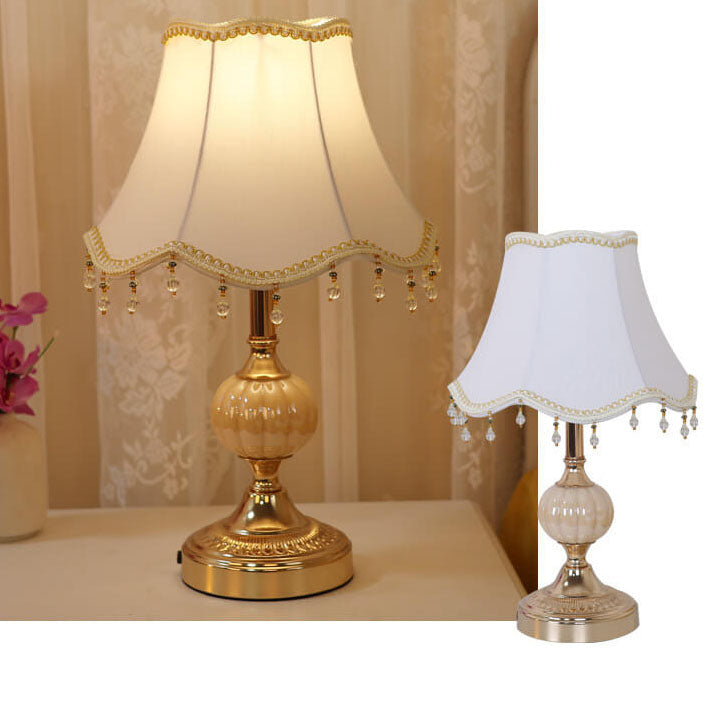 European Vintage Floral Table Lamp in Fabric, Glass &amp; Hardware — Bedroom Lighting | Havora
