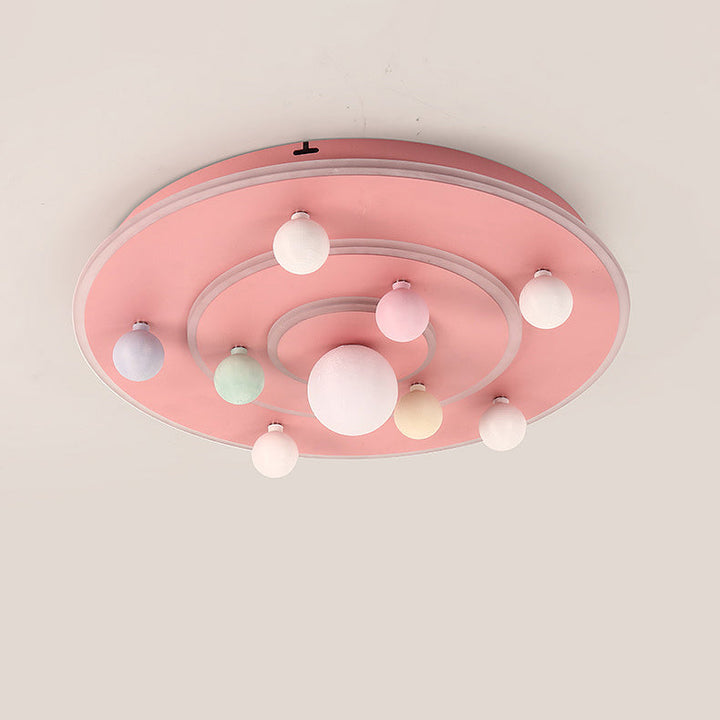 Contemporary Creative Kids Round Planet Iron Acrylic LED Flush Mount Ceiling Light For Bedroom