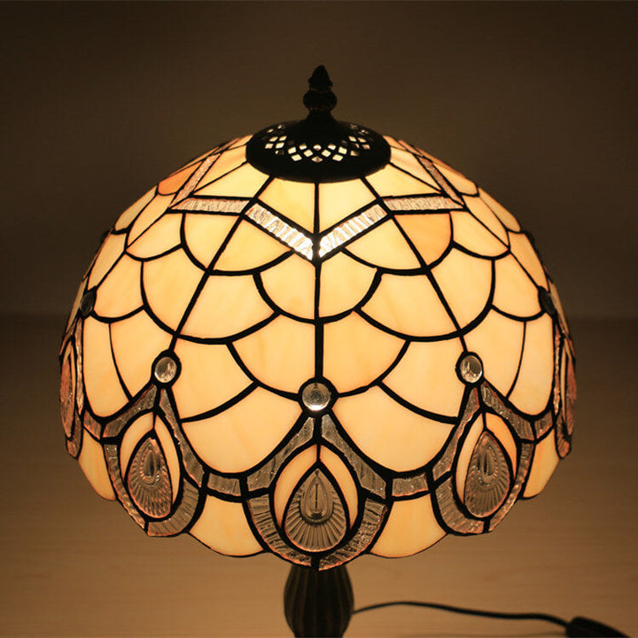 Tiffany Retro Lotus Resin Base Stained Glass 1-Light Table Lamp