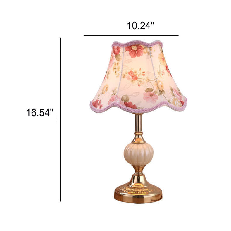 Nordic Vintage Floral Table Lamp in Glass, Iron &amp; Fabric — Bedroom Lighting | Havora
