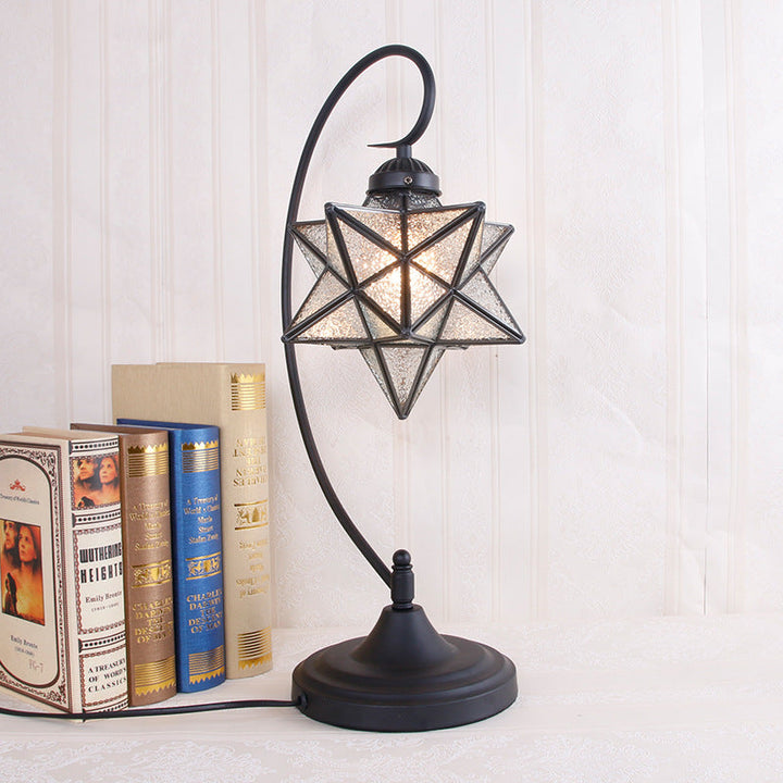 Contemporary Creative Pentagram Iron Glass 1-Light Table Lamp For Bedroom