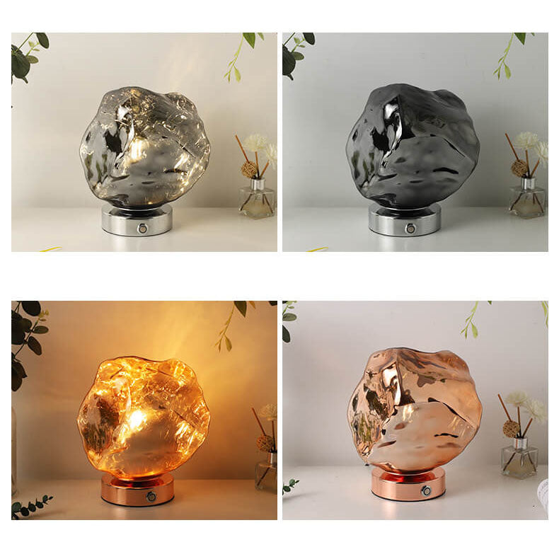 Contemporary Creative Lava Stone Glass Iron 1-Light Table Lamp For Bedroom