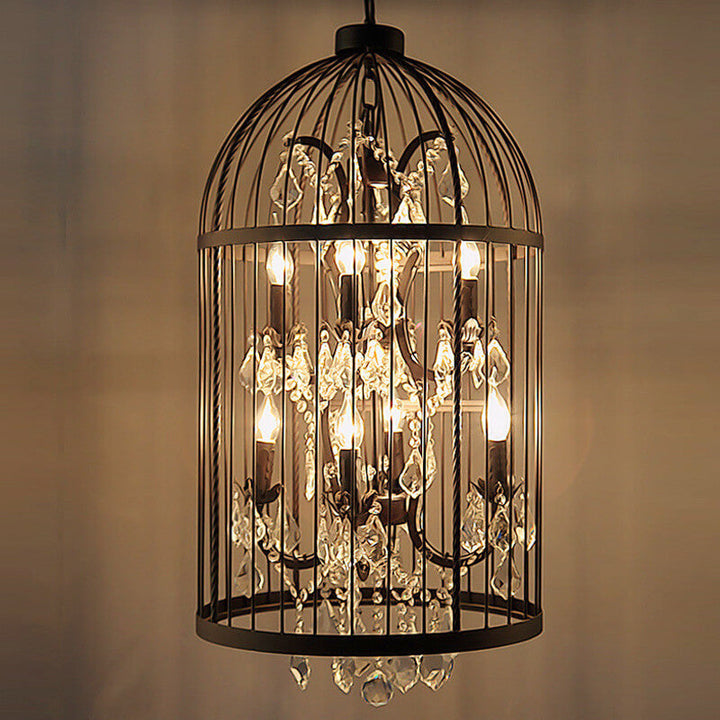 Retro Wrought Iron 4/8 Light Bird Cage Shaped Chandeliers