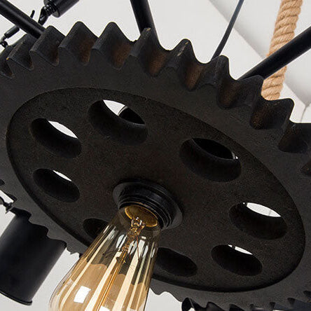 Industrial Retro Gear Wrought Ion Hemp Rope 6/8/10-Light Chandelier