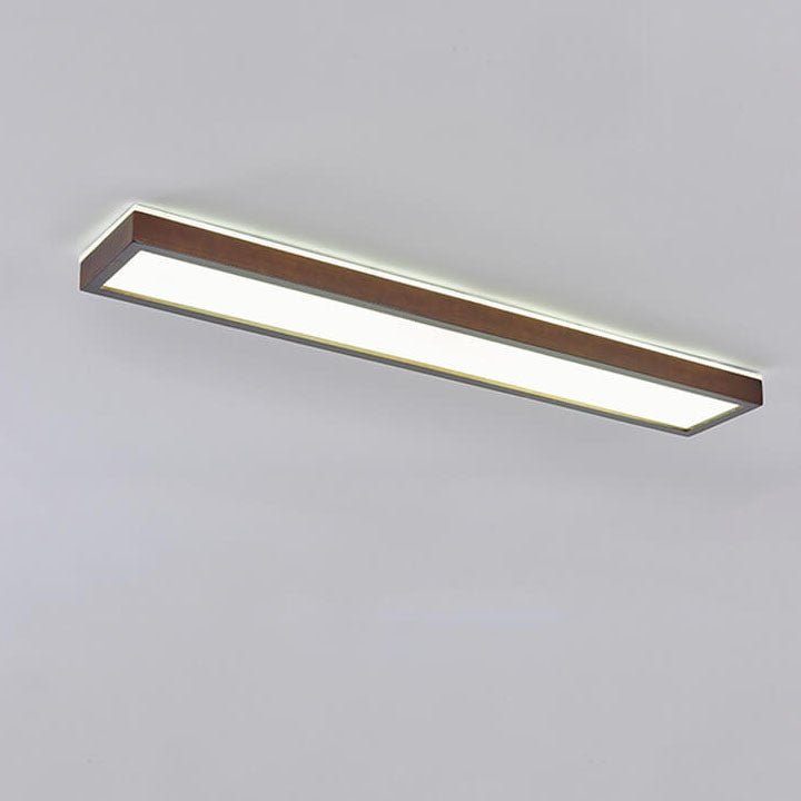 Japanese Minimalist Log Rectangular Walnut LED Flush Mount Ceiling Light