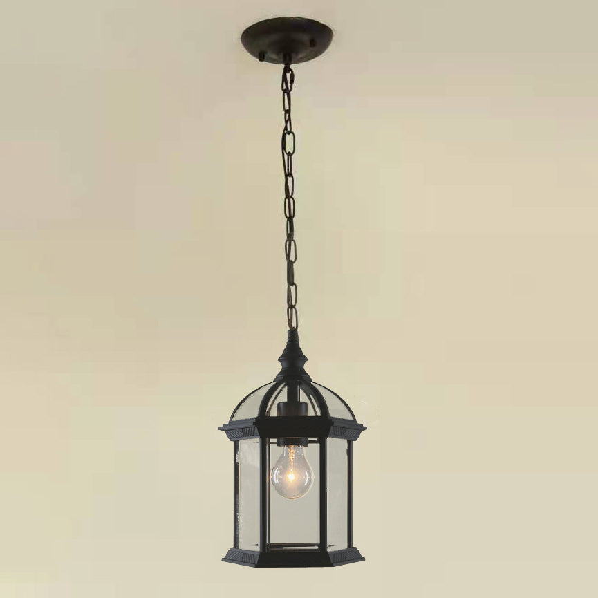 Modern Minimalist Hexagonal Column Aluminum Glass 1-Light Outdoor Pendant Light For Garden