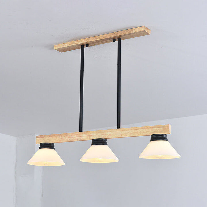 Nordic Solid Wood Cone Glass Shade 3/4 Light Island Light Chandelier