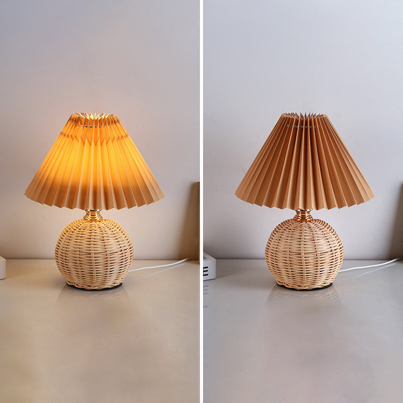 Contemporary Nordic Table Lamp in Rattan &amp; Fabric — Bedroom Lighting | Havora