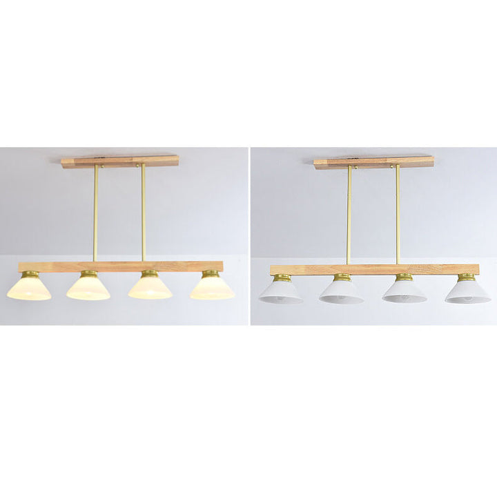 Nordic Solid Wood Cone Glass Shade 3/4 Light Island Light Chandelier