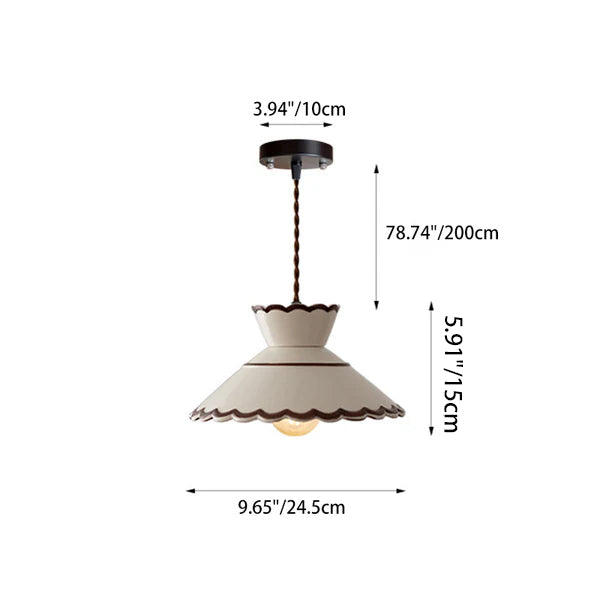 Traditional French Ceramic &amp; Iron Cone Shaped 1-Light Pendant Light For Bedroom &amp; Living Room