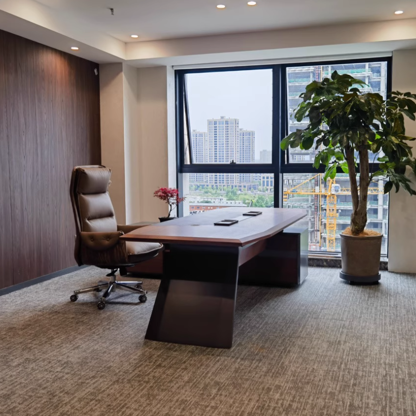 Modern Luxury Genuine Leather Wood &amp; Aluminum Rectangular Back Desk Chair With Footrest &amp; Wheels For Study &amp; Home Office