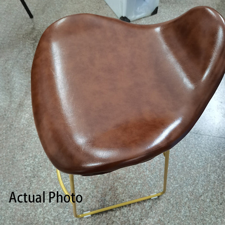 Contemporary Scandinavian PU Leather &amp; Iron Triangle Bar Stool With Backrest And Footrest For Kitchen &amp; Bar