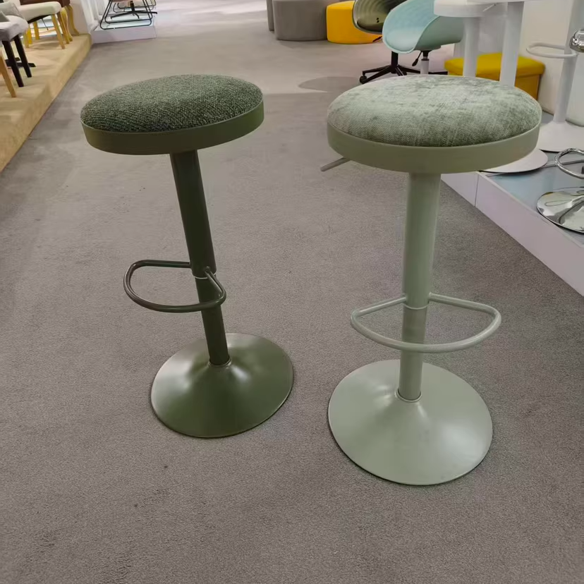 Modern Minimalist Carbon Steel Cotton-Linen Cylindrical Bar Stool Backless For Dining Room &amp; Kitchen