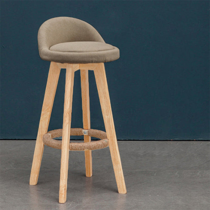 Contemporary Nordic Round Rubber Wood Rotatable Low Back Upholstered Bar Stool Footrest For Dining Room