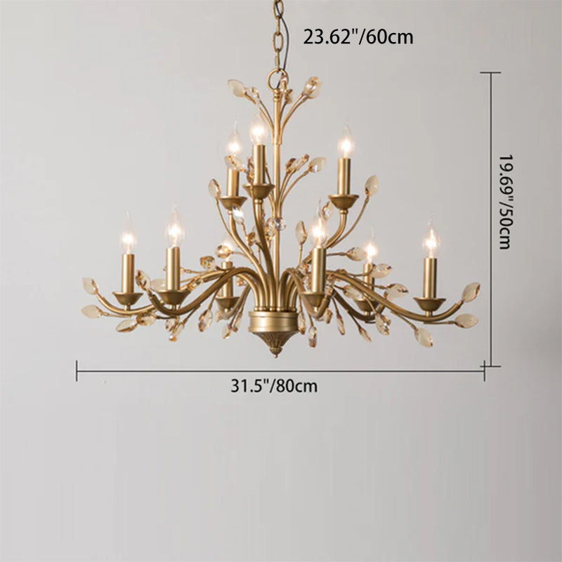Traditional French Iron &amp; Crystal Branch-Shape 6/9/12-Light Chandelier For Living Room &amp; Bedroom