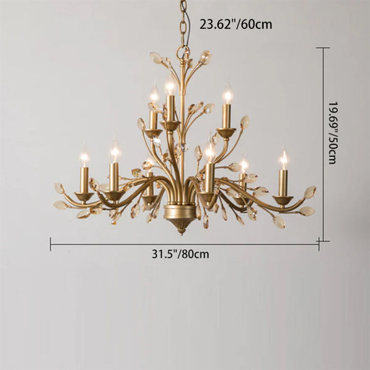 Traditional French Iron &amp; Crystal Branch-Shape 6/9/12-Light Chandelier For Living Room &amp; Bedroom