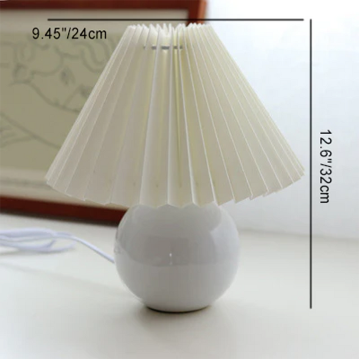 Contemporary Retro Pleated Fabric Round Ceramic Base 1-Light Table Lamp For Bedroom