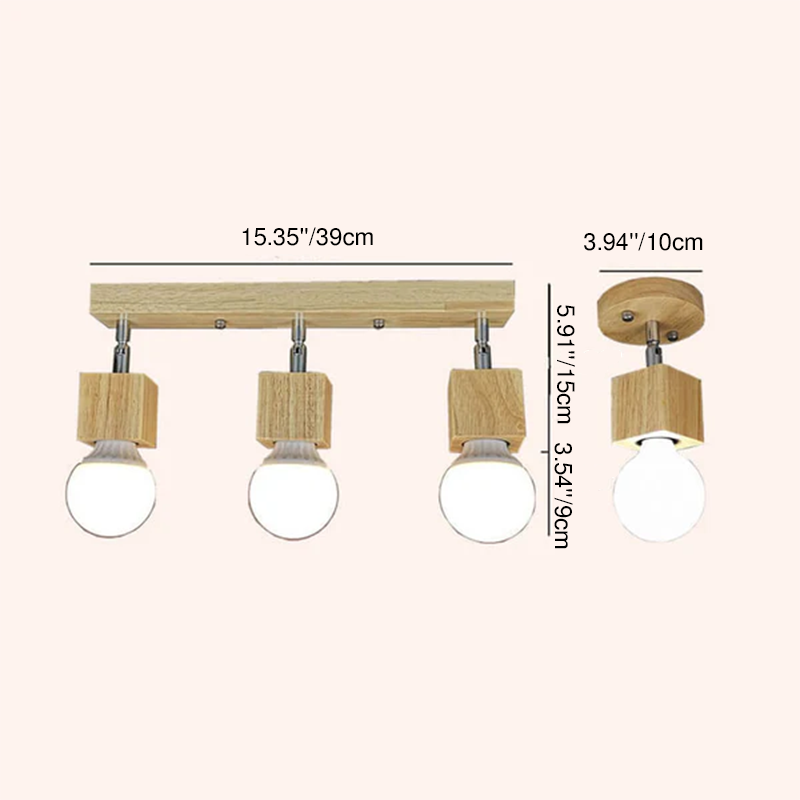 Modern Minimalist Ash Wood Iron Square 1/3-Light Flush Mount Ceiling Light For Living Room