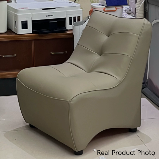 Modern Minimalist Rectangular Curved PU Leather Solid Wood Accent Chair Backrest Armless For Living Room