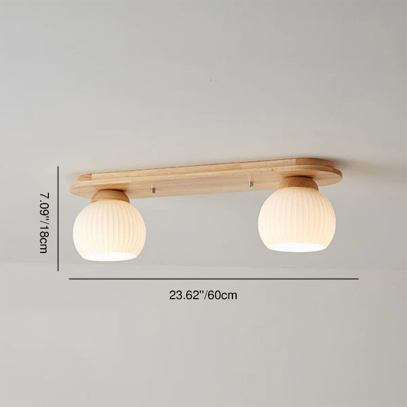 Traditional Japanese Striped Glass Wood Long Plate 2/3 Light Flush Mount Ceiling Light