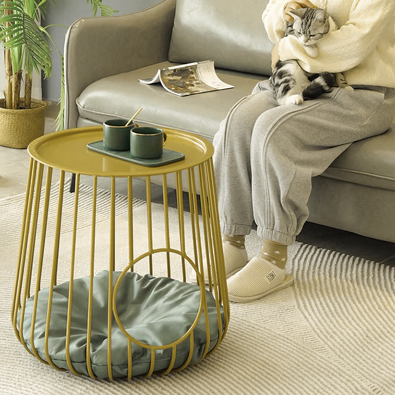 Modern Minimalist Cylindrical Rectangular Hollow Design Iron Tech Fabric Cat Bed For Bedroom