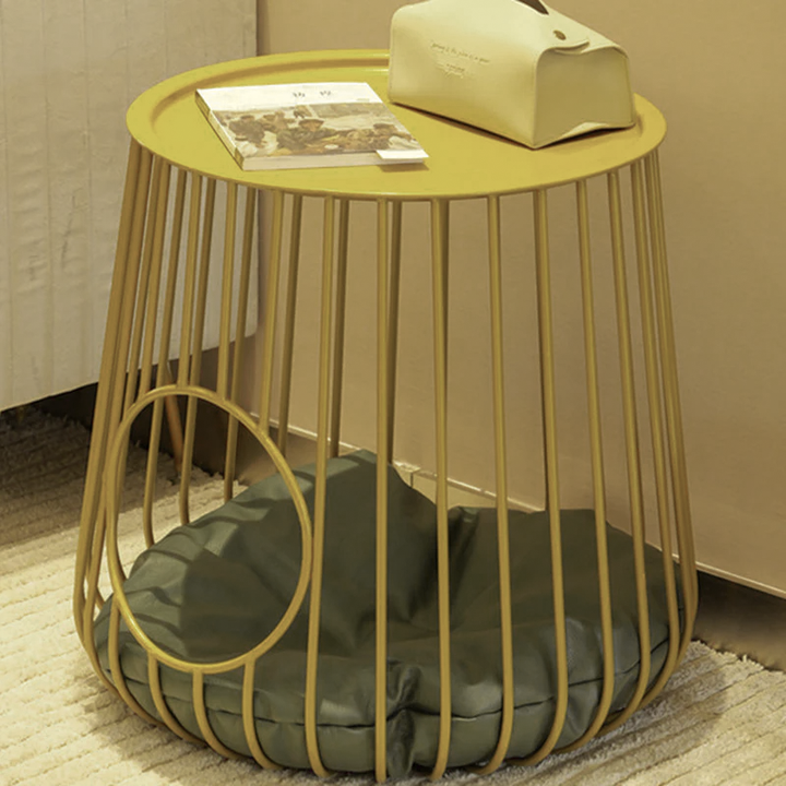 Modern Minimalist Cylindrical Rectangular Hollow Design Iron Tech Fabric Cat Bed For Bedroom