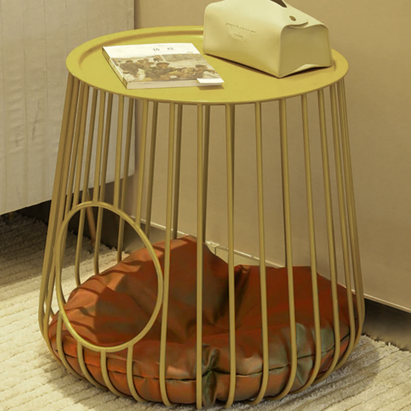 Modern Minimalist Cylindrical Rectangular Hollow Design Iron Tech Fabric Cat Bed For Bedroom