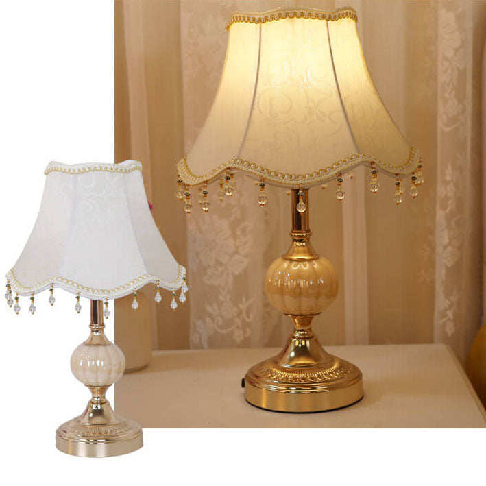 European Vintage Floral Table Lamp in Fabric, Glass &amp; Hardware — Bedroom Lighting | Havora