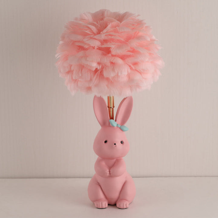 Modern Art Deco Rabbit Feather Orb Metal Goose Feather Glass 1-Light Table Lamp For Bedroom