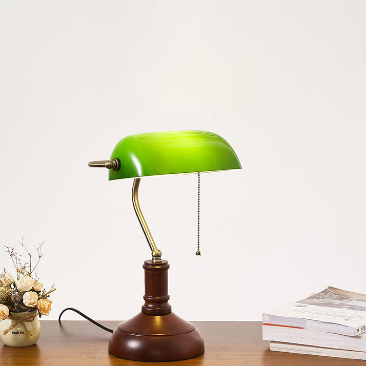 Traditional Vintage Solid Wood Glass Bank Zipper 1-Light Table Lamp For Bedroom