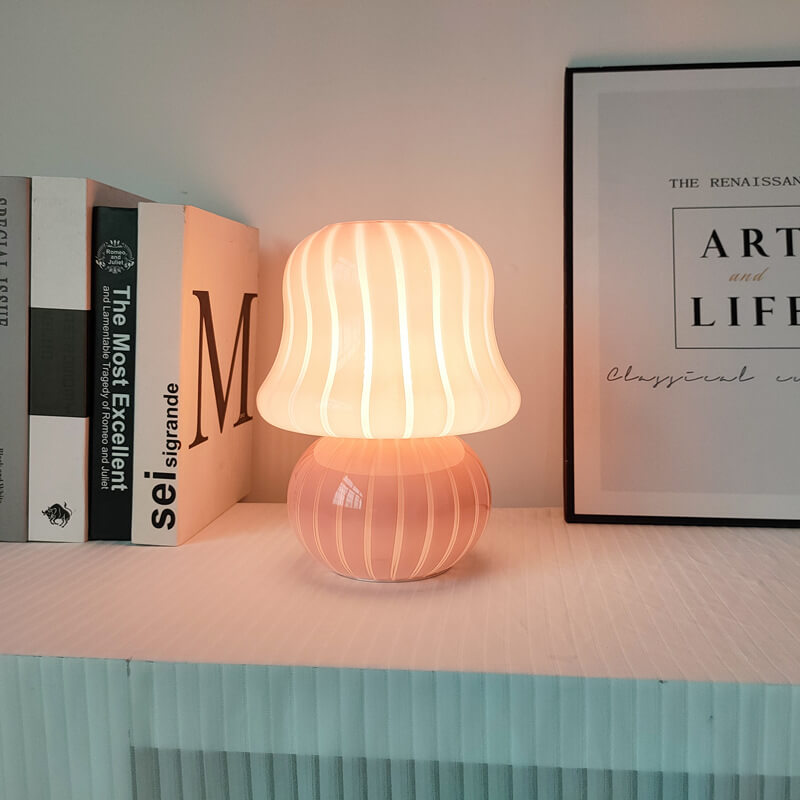 French Cream Handmade Glass Mushroom 1-Light Table Lamp