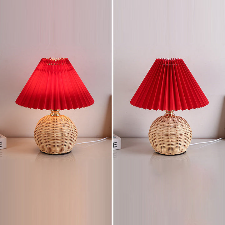 Contemporary Nordic Table Lamp in Rattan &amp; Fabric — Bedroom Lighting | Havora