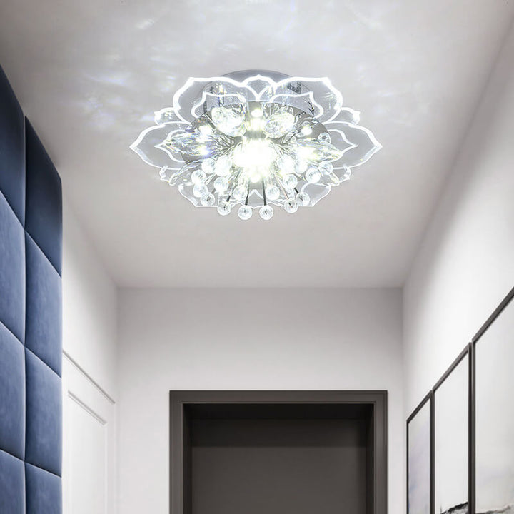 Modern Crystal Flower Shape LED Flush Mount Ceiling Light