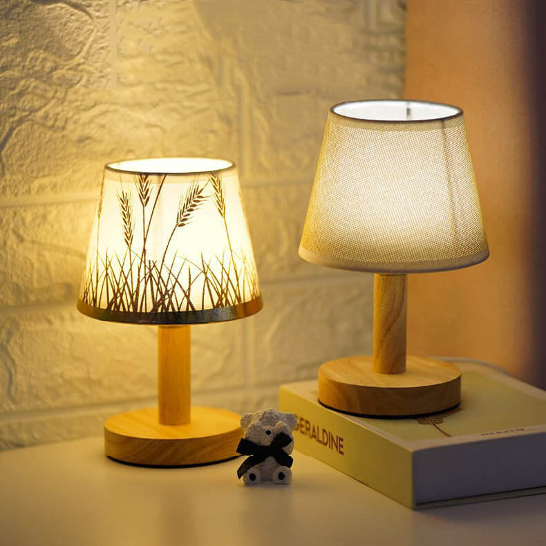 Vintage Linen Wood &amp; Fabric Table Lamp for Bedroom | Havora Designer Lighting