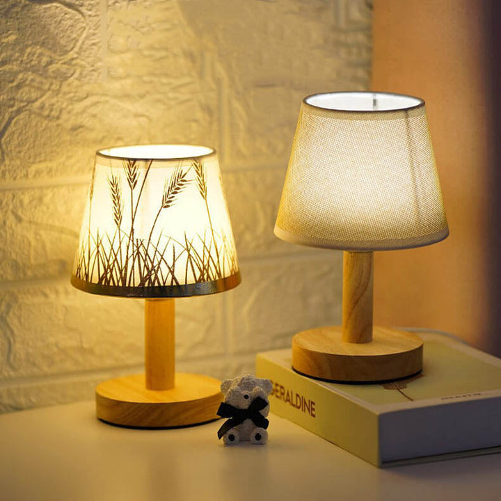 Vintage Linen Wood &amp; Fabric Table Lamp for Bedroom | Havora Designer Lighting