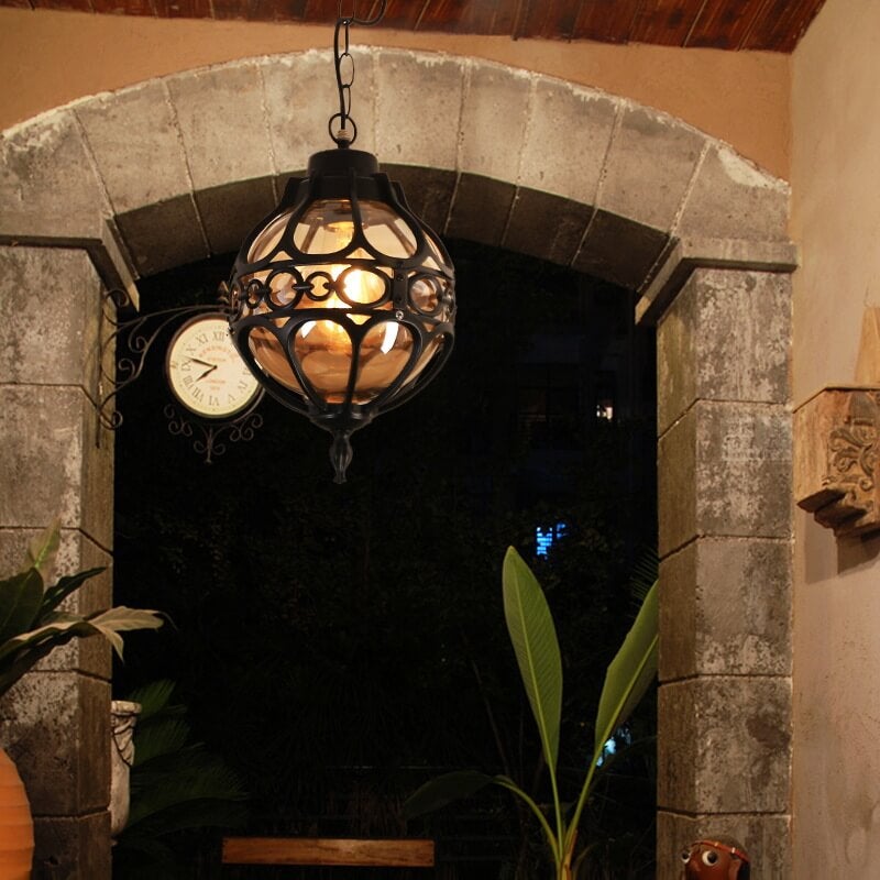 Retro Industrial Globe Shape 1-Light Outdoor Waterproof Pendant Light