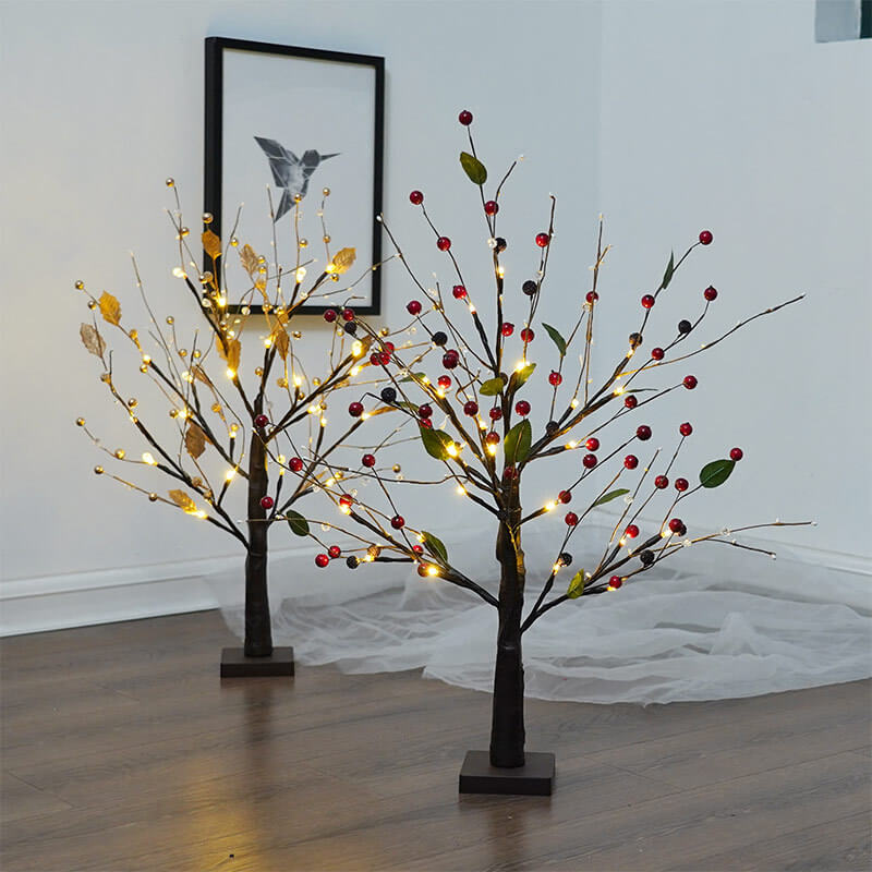 Red Fruits Pine Tree Light Small Led Battery Decoration Table Lamp