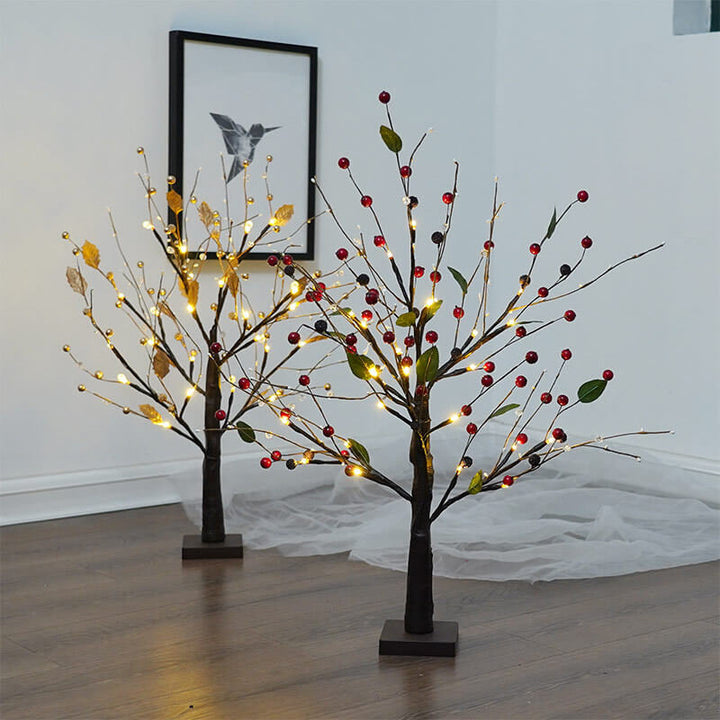 Red Fruits Pine Tree Light Small Led Battery Decoration Table Lamp
