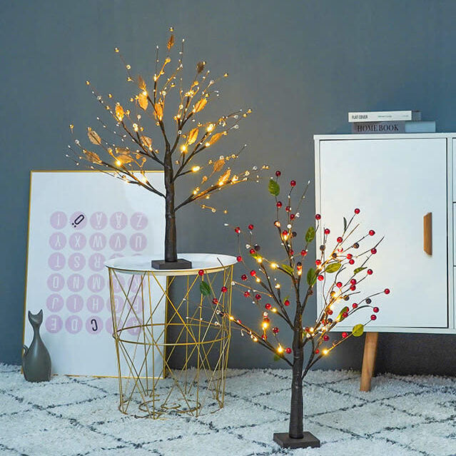 Red Fruits Pine Tree Light Small Led Battery Decoration Table Lamp