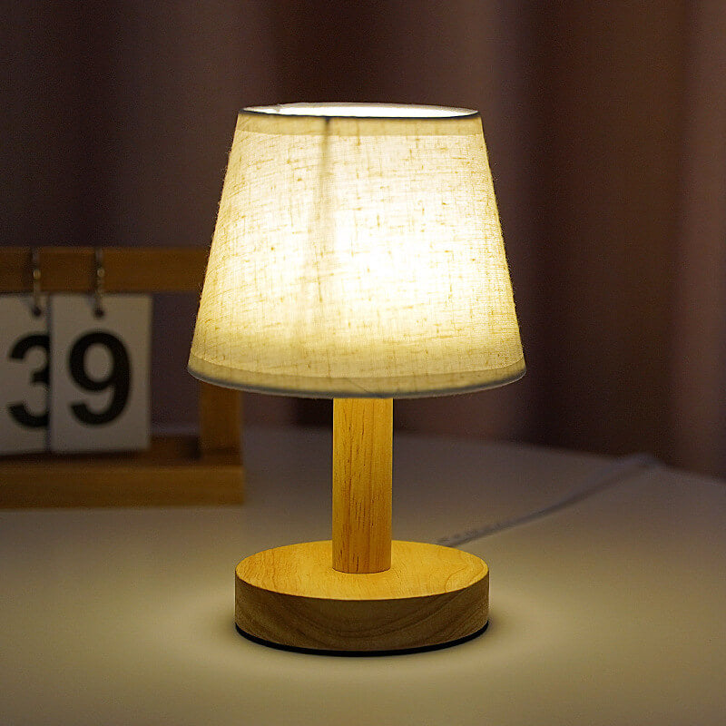 Vintage Linen Wood &amp; Fabric Table Lamp for Bedroom | Havora Designer Lighting