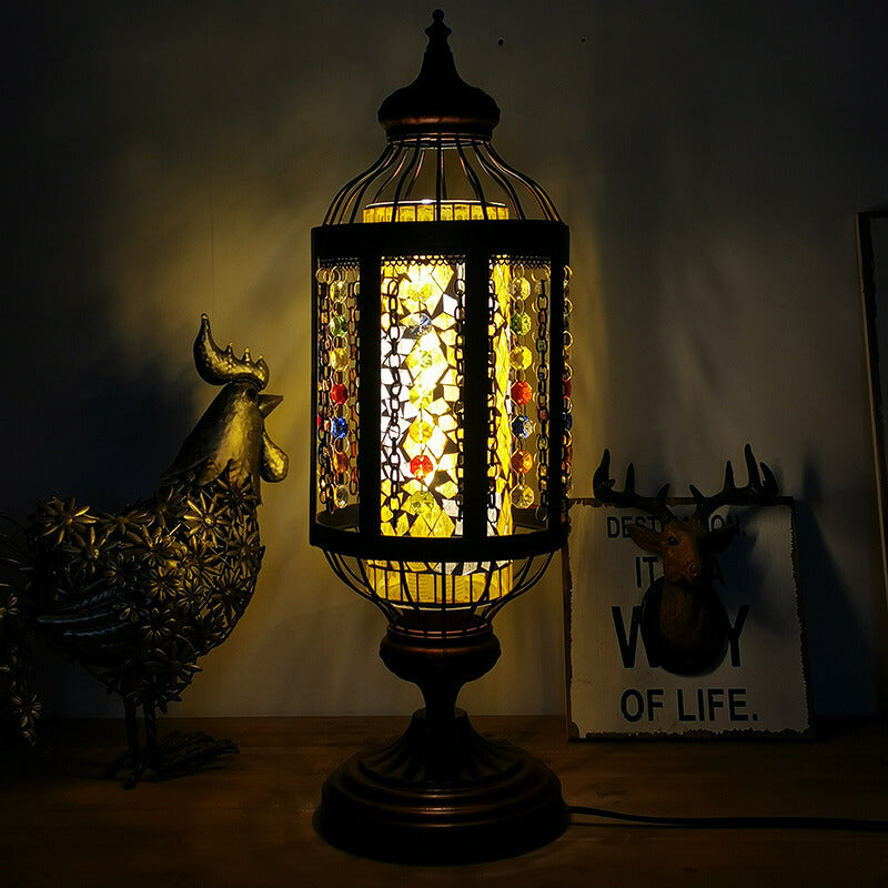Vintage Turkish Table Lamp in Iron &amp; Stained Glass — Living Room Lighting | Havora