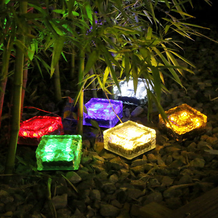 Solar LED Ice Brick Waterproof Glass Ground Light Garden Light