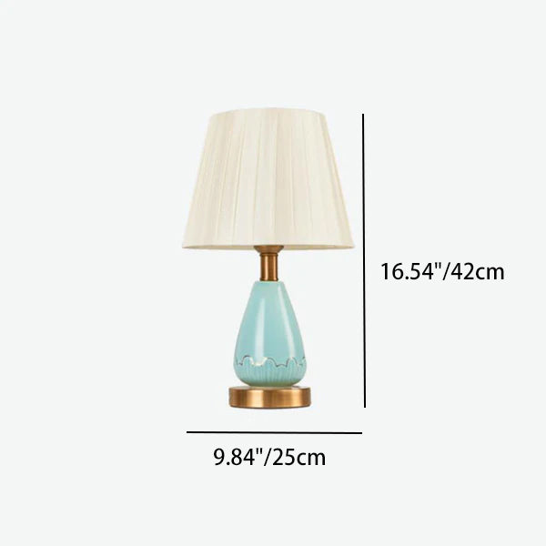 Traditional Chinese Cone Fabric Hardware Ceramic Base 1-Light Table Lamp For Living Room &amp; Bedroom