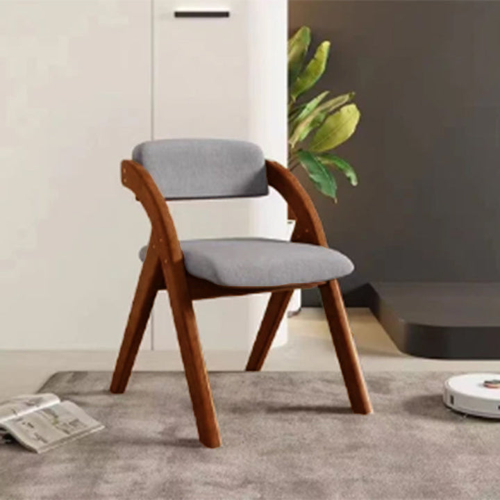 Modern Minimalist Square Fabric Rubberwood Solid Wood Foldable Backrest Dining Chair For Dining Room