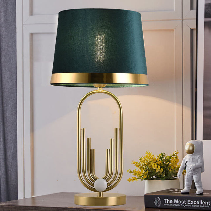 Modern Luxury Fabric Gold Oval Ring Base 1-Light Table Lamp