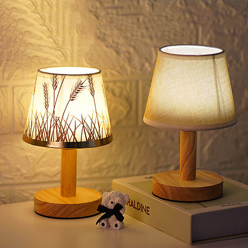 Vintage Linen Wood &amp; Fabric Table Lamp for Bedroom | Havora Designer Lighting