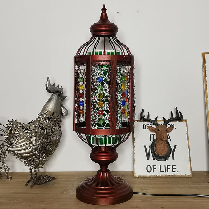 Vintage Turkish Table Lamp in Iron &amp; Stained Glass — Living Room Lighting | Havora