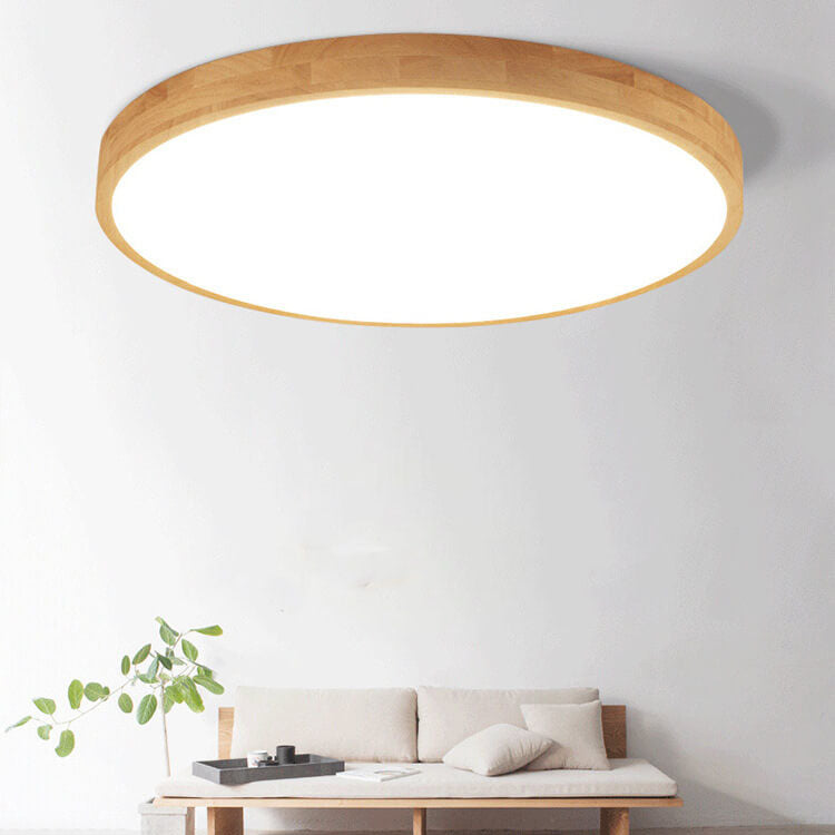 Nordic Solid Wood Round Ultra-Thin LED Flush Mount Ceiling Light