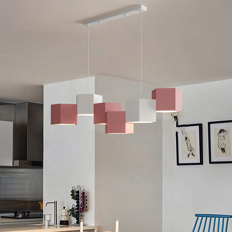 Modern Creative Square Geometric Iron LED Macaron Chandelier